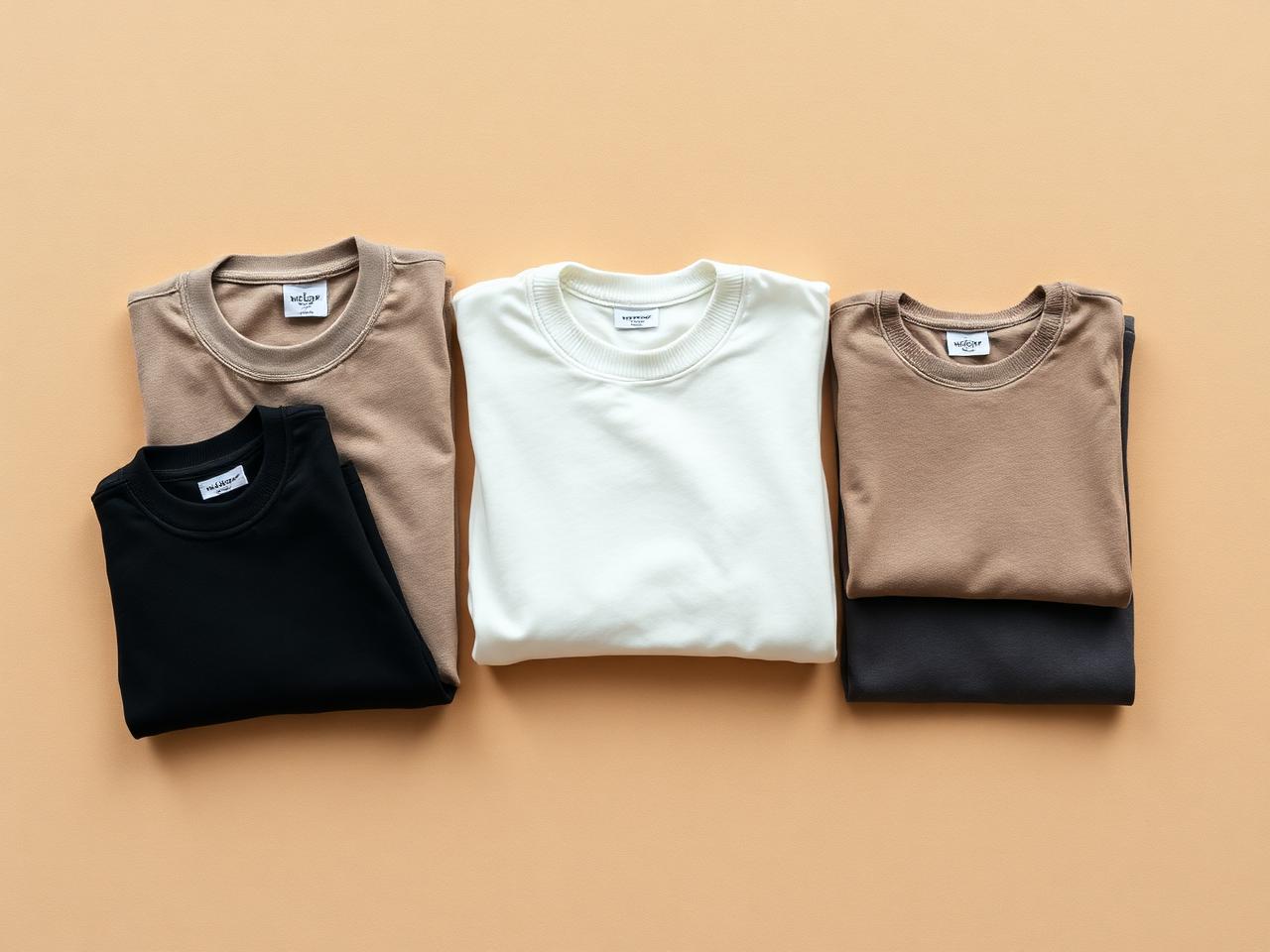 Folded garments in warm neutral tones laid out together